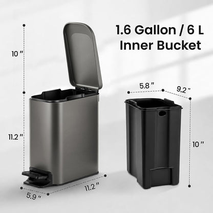 Small Bathroom Trash Can with Lid Soft Close, 1.6 Gal, Matte Black