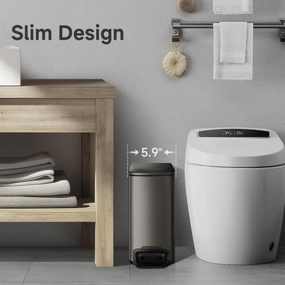 Small Bathroom Trash Can with Lid Soft Close, 1.6 Gal, Matte Black