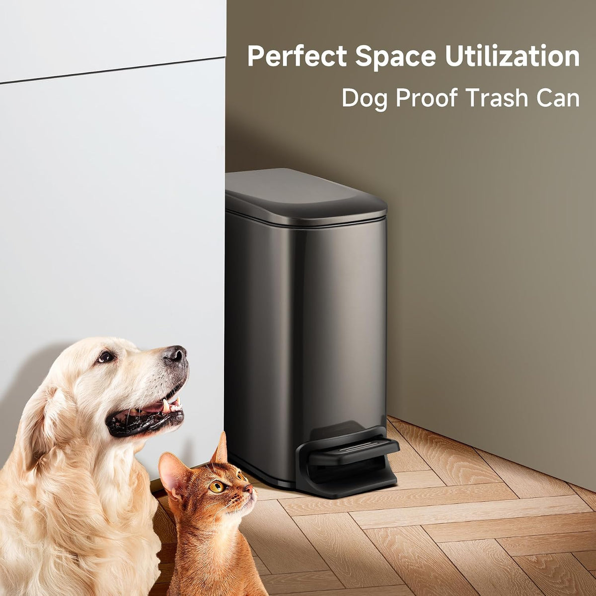 Small Bathroom Trash Can with Lid Soft Close, 1.6 Gal, Matte Black