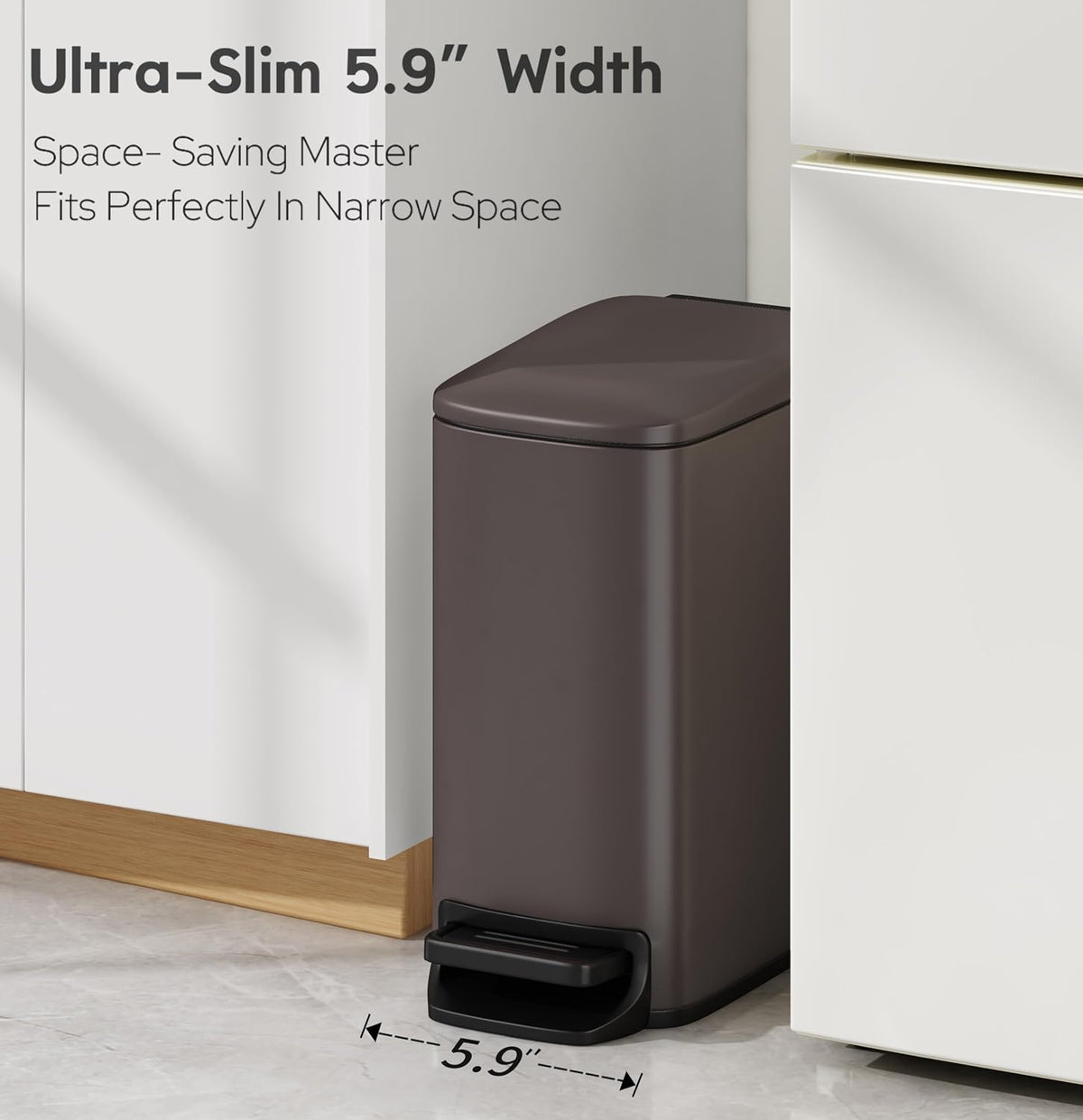 Small Bathroom Trash Can with Lid Soft Close, 1.6 Gal, Matte Black