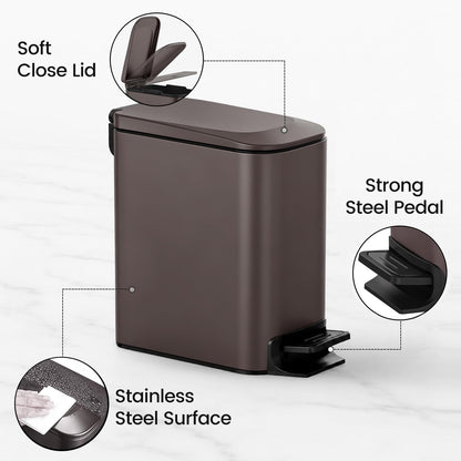 Small Bathroom Trash Can with Lid Soft Close, 1.6 Gal, Matte Black