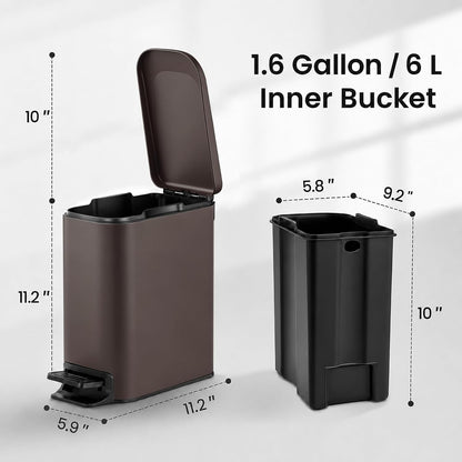 Small Bathroom Trash Can with Lid Soft Close, 1.6 Gal, Matte Black