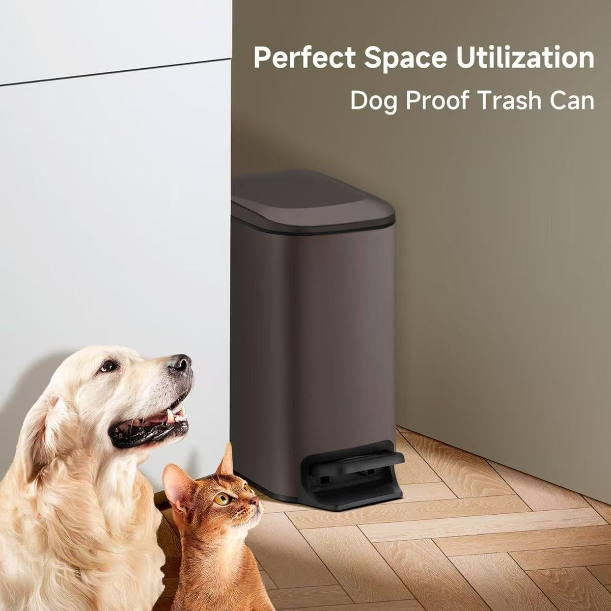 Small Bathroom Trash Can with Lid Soft Close, 1.6 Gal, Matte Black
