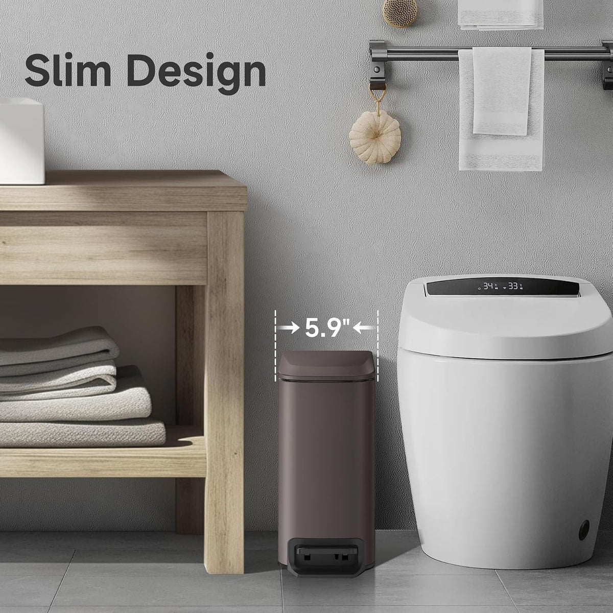 Small Bathroom Trash Can with Lid Soft Close, 1.6 Gal, Matte Black