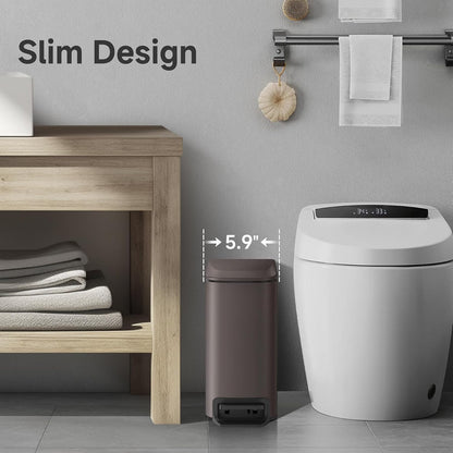 Small Bathroom Trash Can with Lid Soft Close, 1.6 Gal, Matte Black