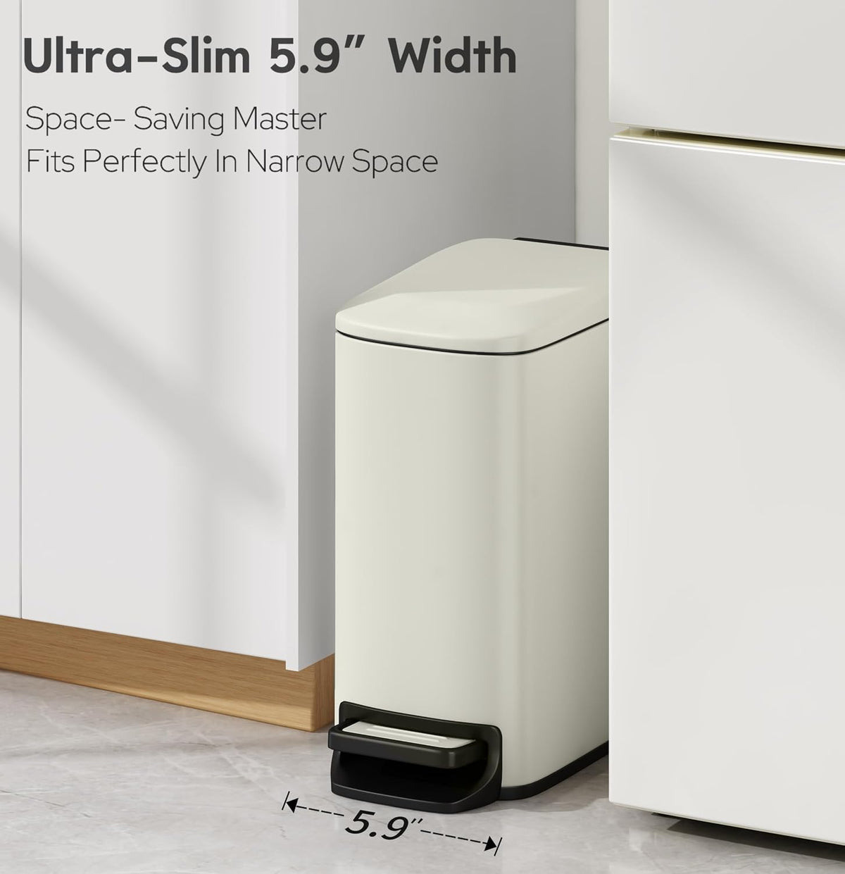 Small Bathroom Trash Can with Lid Soft Close, 1.6 Gal, Matte Black