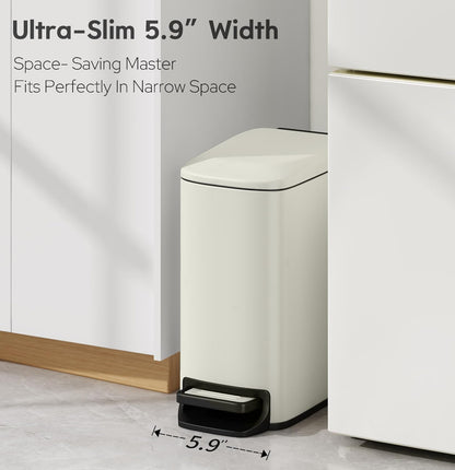 Small Bathroom Trash Can with Lid Soft Close, 1.6 Gal, Matte Black