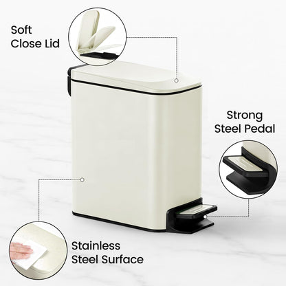 Small Bathroom Trash Can with Lid Soft Close, 1.6 Gal, Matte Black
