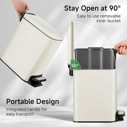 Small Bathroom Trash Can with Lid Soft Close, 1.6 Gal, Matte Black