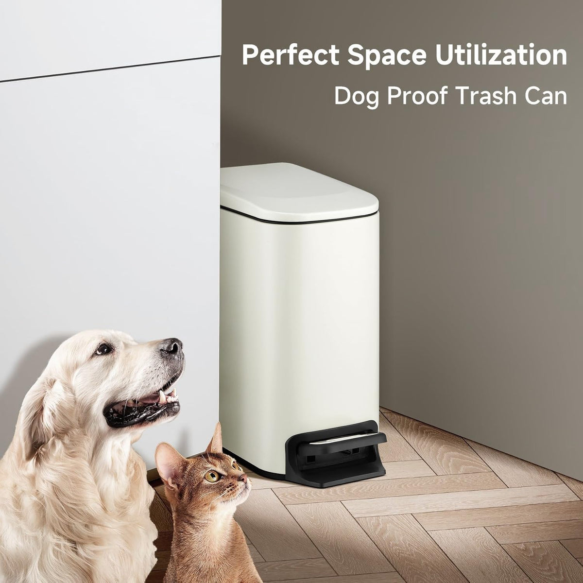 Small Bathroom Trash Can with Lid Soft Close, 1.6 Gal, Matte Black