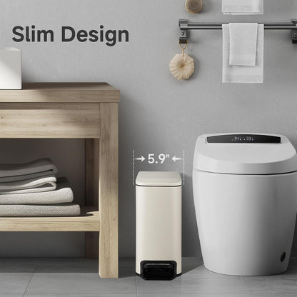 Small Bathroom Trash Can with Lid Soft Close, 1.6 Gal, Matte Black