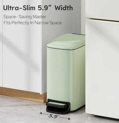 Small Bathroom Trash Can with Lid Soft Close, 1.6 Gal, Matte Black