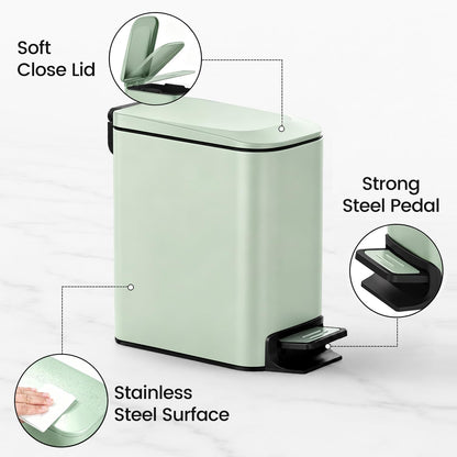 Small Bathroom Trash Can with Lid Soft Close, 1.6 Gal, Matte Black