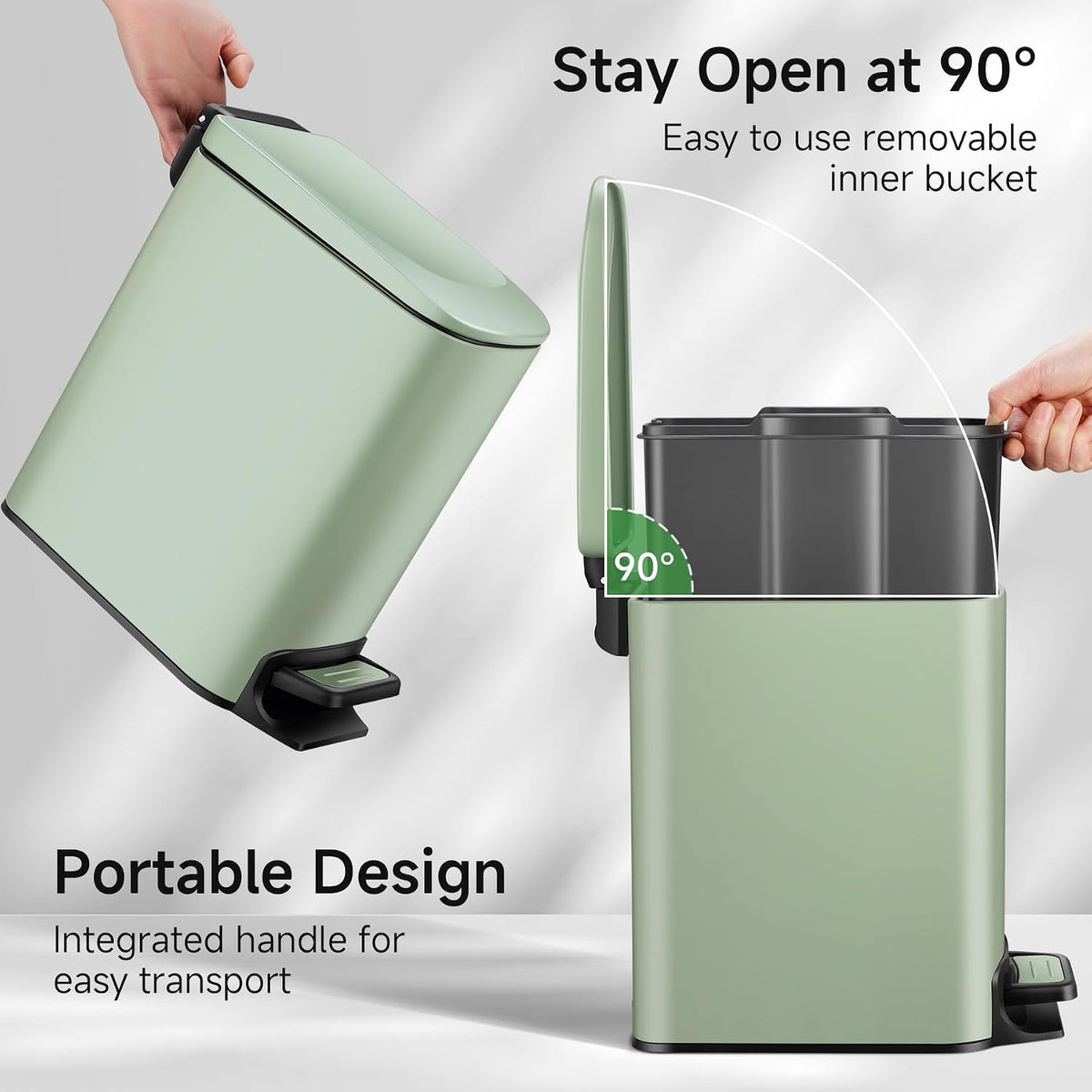 Small Bathroom Trash Can with Lid Soft Close, 1.6 Gal, Matte Black