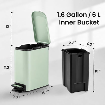 Small Bathroom Trash Can with Lid Soft Close, 1.6 Gal, Matte Black