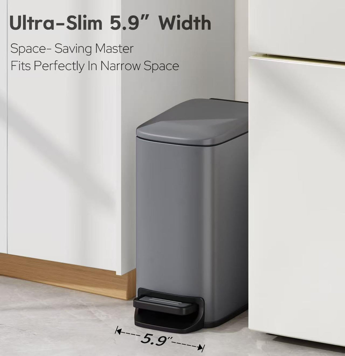 Small Bathroom Trash Can with Lid Soft Close, 1.6 Gal, Matte Black