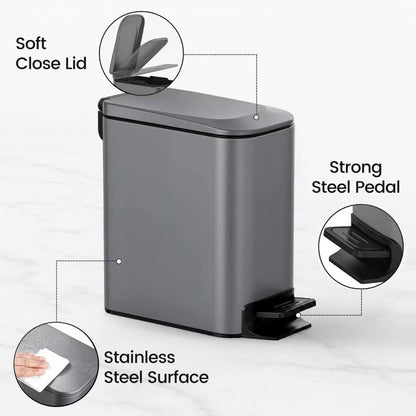 Small Bathroom Trash Can with Lid Soft Close, 1.6 Gal, Matte Black