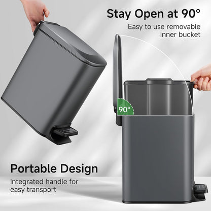Small Bathroom Trash Can with Lid Soft Close, 1.6 Gal, Matte Black