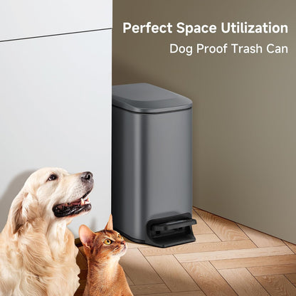 Small Bathroom Trash Can with Lid Soft Close, 1.6 Gal, Matte Black