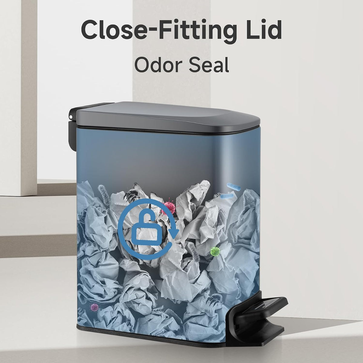 Small Bathroom Trash Can with Lid Soft Close, 1.6 Gal, Matte Black