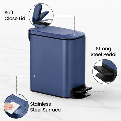 Small Bathroom Trash Can with Lid Soft Close, 1.6 Gal, Matte Black