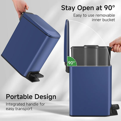Small Bathroom Trash Can with Lid Soft Close, 1.6 Gal, Matte Black