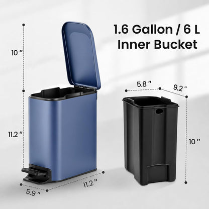 Small Bathroom Trash Can with Lid Soft Close, 1.6 Gal, Matte Black