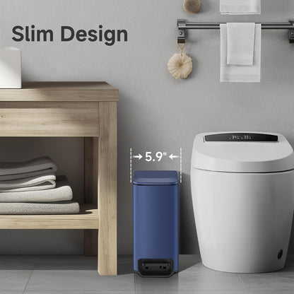 Small Bathroom Trash Can with Lid Soft Close, 1.6 Gal, Matte Black