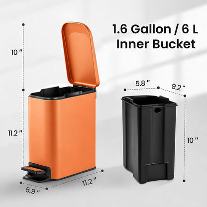 Small Bathroom Trash Can with Lid Soft Close, 1.6 Gal, Matte Black