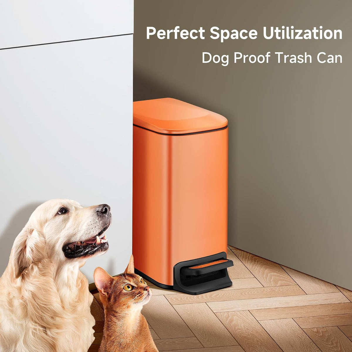 Small Bathroom Trash Can with Lid Soft Close, 1.6 Gal, Matte Black
