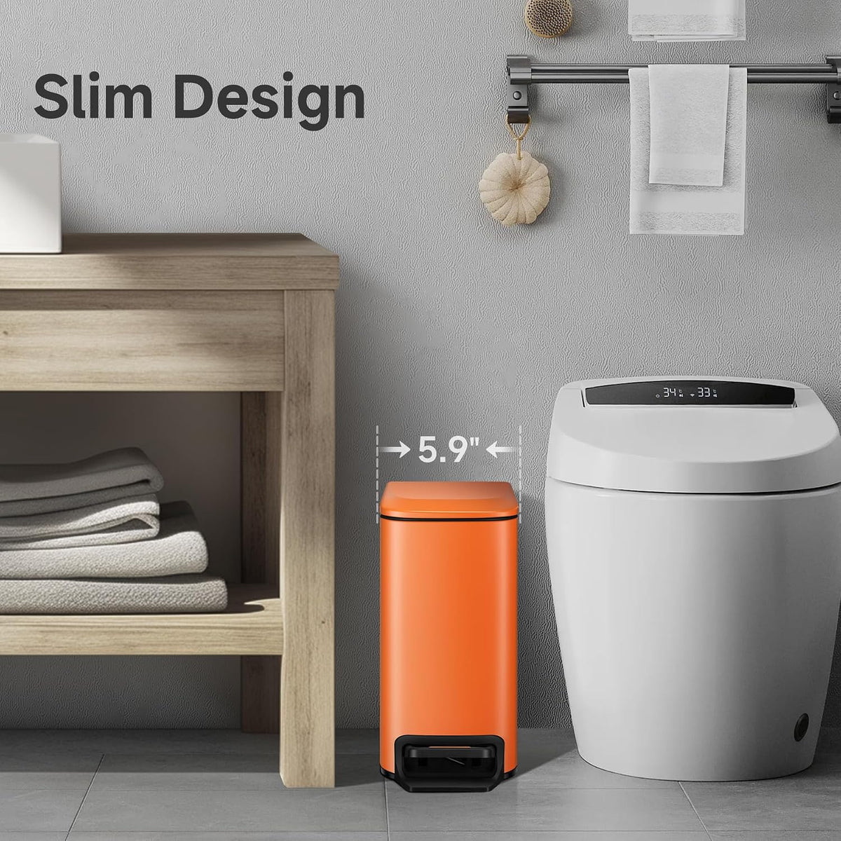 Small Bathroom Trash Can with Lid Soft Close, 1.6 Gal, Matte Black
