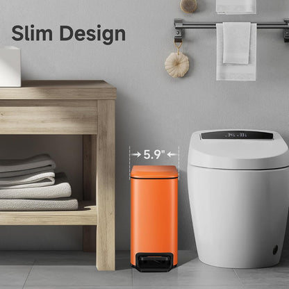Small Bathroom Trash Can with Lid Soft Close, 1.6 Gal, Matte Black