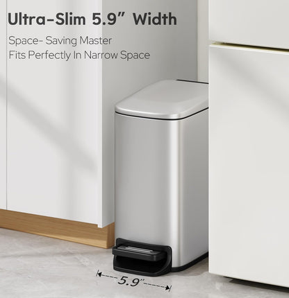 Small Bathroom Trash Can with Lid Soft Close, 1.6 Gal, Matte Black