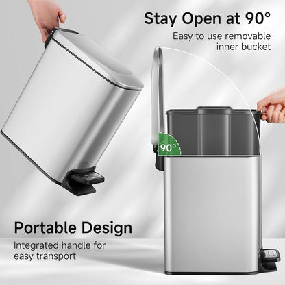 Small Bathroom Trash Can with Lid Soft Close, 1.6 Gal, Matte Black