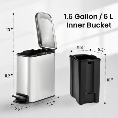 Small Bathroom Trash Can with Lid Soft Close, 1.6 Gal, Matte Black