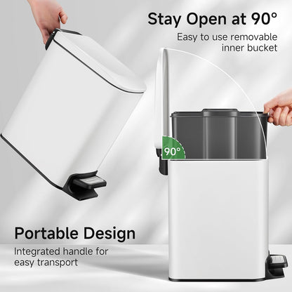 Small Bathroom Trash Can with Lid Soft Close, 1.6 Gal, Matte Black