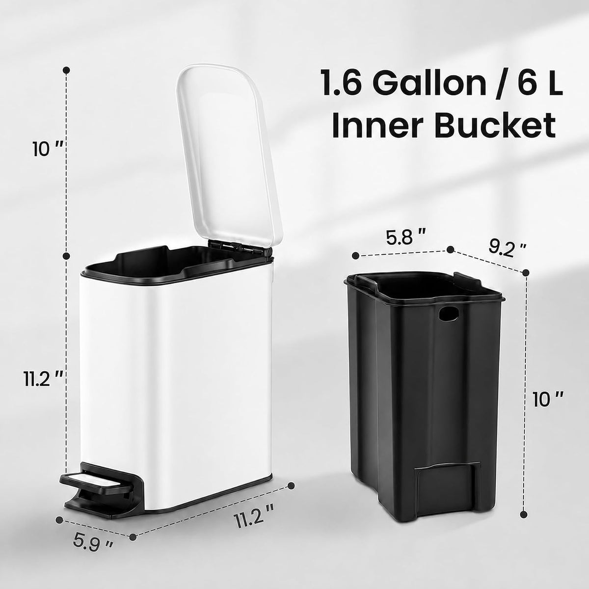 Small Bathroom Trash Can with Lid Soft Close, 1.6 Gal, Matte Black
