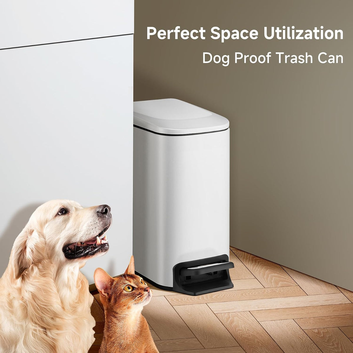 Small Bathroom Trash Can with Lid Soft Close, 1.6 Gal, Matte Black