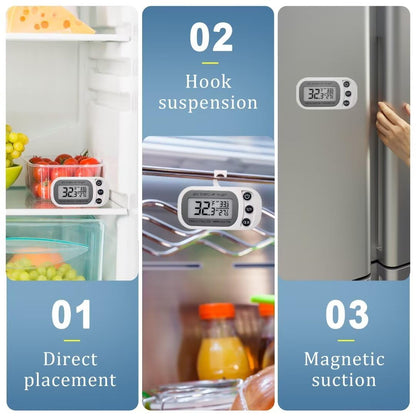 Digital Frigerator Thermometer, Waterproof Fridge and Freezer Thermometer 2 Pack, Fridge Temperature Monitor with Large LCD Screen, Stand and Magnetic Back, for Room,Kitchen-Black