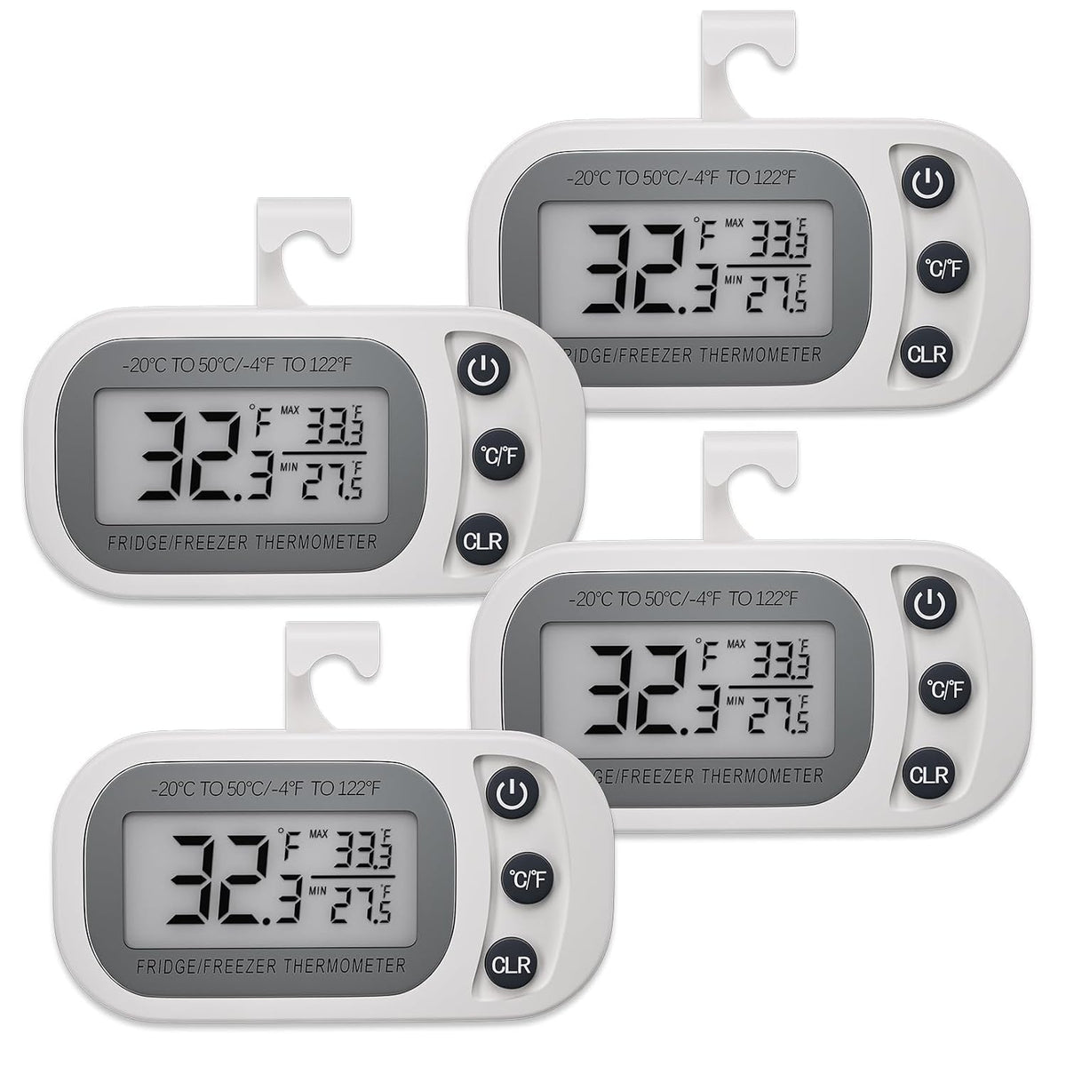 Digital Frigerator Thermometer, Waterproof Fridge and Freezer Thermometer 2 Pack, Fridge Temperature Monitor with Large LCD Screen, Stand and Magnetic Back, for Room,Kitchen-Black