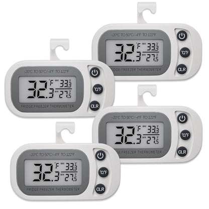 Digital Frigerator Thermometer, Waterproof Fridge and Freezer Thermometer 2 Pack, Fridge Temperature Monitor with Large LCD Screen, Stand and Magnetic Back, for Room,Kitchen-Black