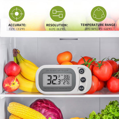 Digital Frigerator Thermometer, Waterproof Fridge and Freezer Thermometer 2 Pack, Fridge Temperature Monitor with Large LCD Screen, Stand and Magnetic Back, for Room,Kitchen-Black