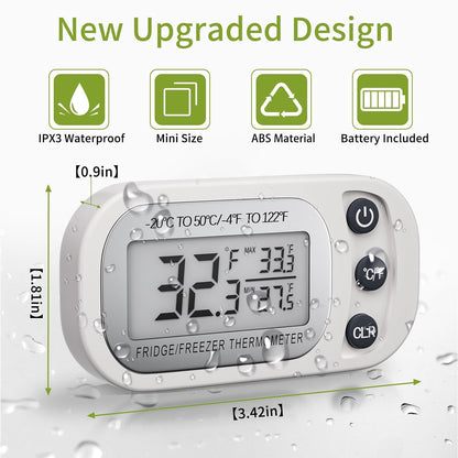 Digital Frigerator Thermometer, Waterproof Fridge and Freezer Thermometer 2 Pack, Fridge Temperature Monitor with Large LCD Screen, Stand and Magnetic Back, for Room,Kitchen-Black
