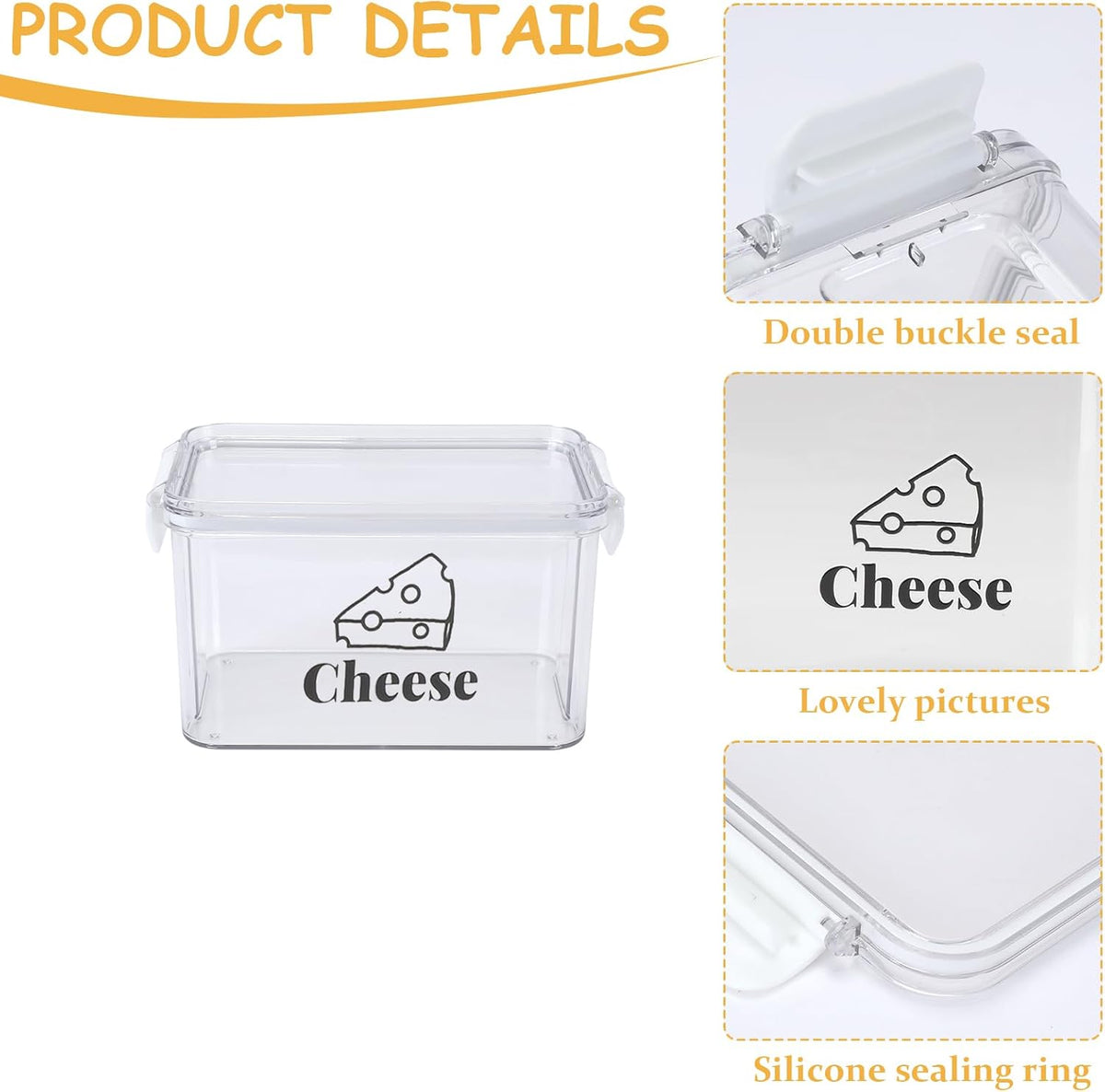 Cheese Container for Refrigerator,Airtight Creamer Deli Meat Container with and Lid Cream Sliced Cheese Saver for Fridge Keeper Cream Block Shredded Cheeses Storage Box Keeper Big
