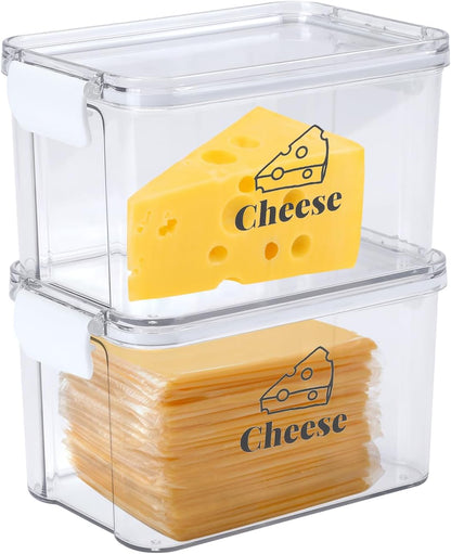 Cheese Container for Refrigerator,Airtight Creamer Deli Meat Container with and Lid Cream Sliced Cheese Saver for Fridge Keeper Cream Block Shredded Cheeses Storage Box Keeper Big