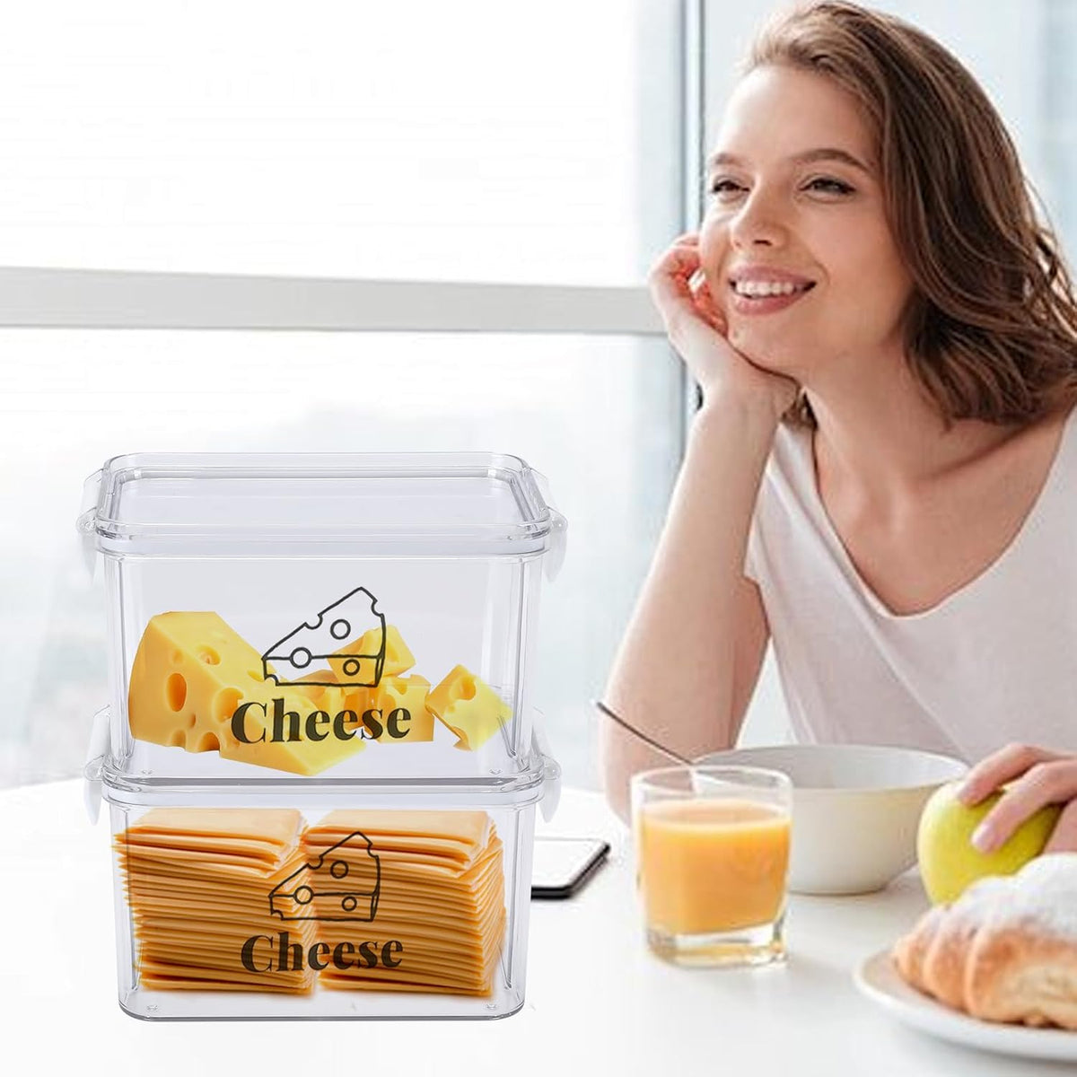 Cheese Container for Refrigerator,Airtight Creamer Deli Meat Container with and Lid Cream Sliced Cheese Saver for Fridge Keeper Cream Block Shredded Cheeses Storage Box Keeper Big