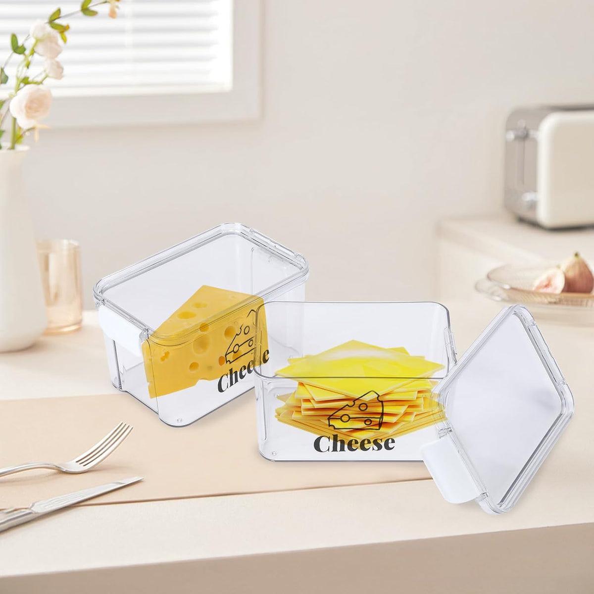 Cheese Container for Refrigerator,Airtight Creamer Deli Meat Container with and Lid Cream Sliced Cheese Saver for Fridge Keeper Cream Block Shredded Cheeses Storage Box Keeper Big