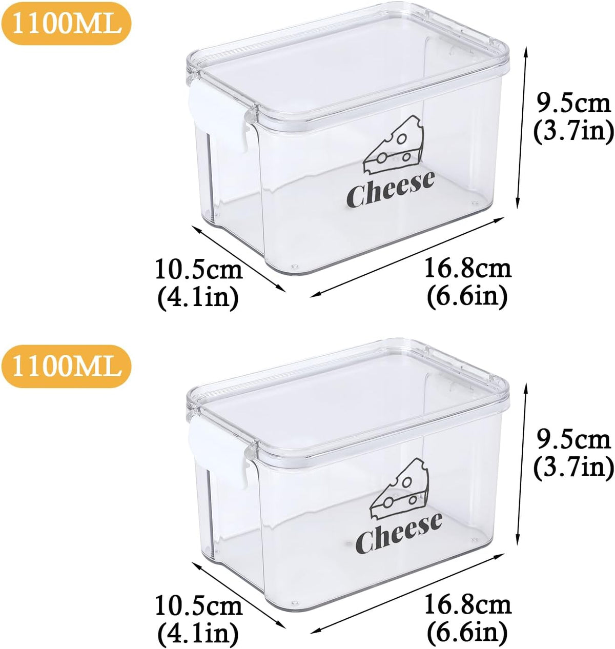 Cheese Container for Refrigerator,Airtight Creamer Deli Meat Container with and Lid Cream Sliced Cheese Saver for Fridge Keeper Cream Block Shredded Cheeses Storage Box Keeper Big
