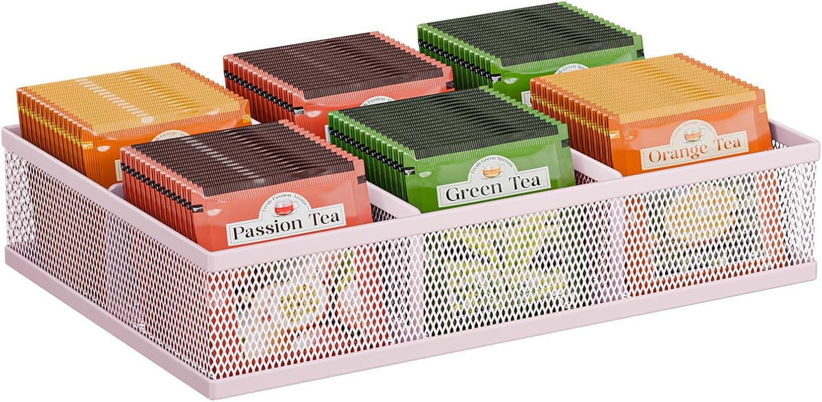 2 Tier Tea Bag Organizer, Mesh Tea Bag Holder with Handle, Teabag Holder, Tea Station Organizer for Countertop, Pantry, Kitchen, Cabinet -Black