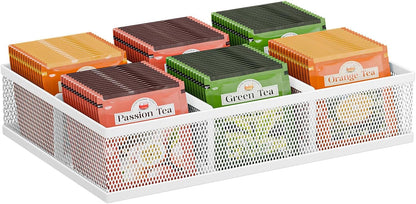 2 Tier Tea Bag Organizer, Mesh Tea Bag Holder with Handle, Teabag Holder, Tea Station Organizer for Countertop, Pantry, Kitchen, Cabinet -Black